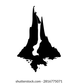 A striking black silhouette of two mountain peaks reaching towards the sky, emphasizing natural grandeur and majestic landscape features.