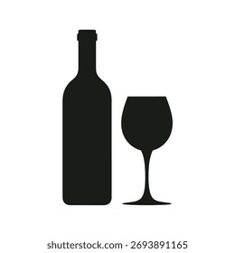 Uma impressionante silhueta preta de elementos de vinho mostra a simplicidade elegante.