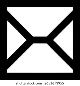 Um contorno quadrado preto impressionante contém duas linhas de interseção, formando uma forma x. O design é minimalista, negrito e geométrico, definido sobre um fundo branco.