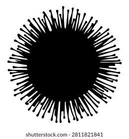 A striking black sunburst pattern featuring radiating lines emanating from a central circle, creating a dynamic and modern visual effect.
