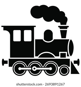 Una llamativa ilustración de tren negro, definida por su estilo de silueta audaz.