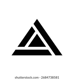 A striking black triangle symbol with internal divisions, representing innovation, progress, and connection. Ideal for branding and digital interfaces.