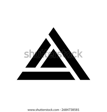 A striking black triangle symbol with internal divisions, representing innovation, progress, and connection. Ideal for branding and digital interfaces.
