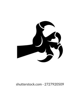 A striking black vector illustration of an eagle's powerful claw, showcasing sharp talons and strong grip, isolated on a white background.