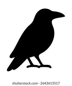 Striking black vector silhouette of a crow or raven. Ideal for Halloween, gothic themes, nature designs, or as a symbol of mystery and intelligence