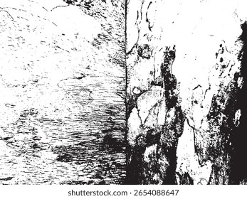 Uma textura grunge abstrata em preto e branco impressionante com bordas irregulares e ásperas e manchas espalhadas. Este design de silhueta é isolado em um fundo transparente.
