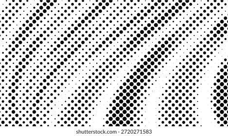 Un llamativo patrón abstracto en blanco y negro con numerosos puntos circulares de diferentes tamaños dispuestos en líneas diagonales, creando un fondo dinámico y visualmente atractivo para el Diseño gráfico