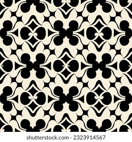 Striking black and white damask pattern showcasing intricate circles, reminiscent of an ornate geometric art deco design.
