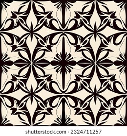 Striking black and white damask pattern with intricate floral motifs, reminiscent of elegant art deco designs.