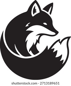 Auffälliges Schwarz-Weiß-Design, das einen anmutigen Fuchs mit einer kreisförmigen, stilisierten Form zeigt.