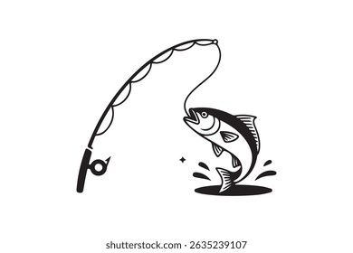 Striking Black and White Fishing Illustration of a Jumping Salmon