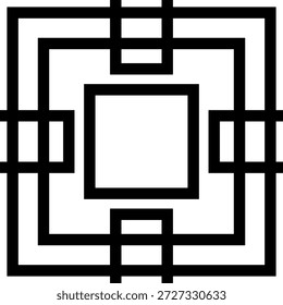 Un llamativo diseño geométrico en blanco y negro con cuadrados anidados y líneas entrelazadas. Obra de arte limpia y minimalista ideal para interiores modernos, proyectos de marca y Diseño gráfico que requieren un fuerte contraste y ritmo arquitectónico.

