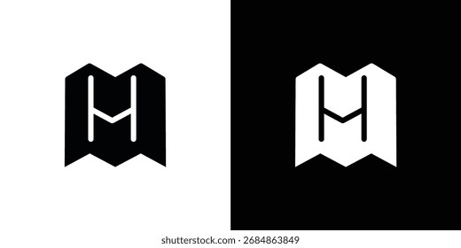 Un llamativo logotipo de monograma geométrico en blanco y negro con la letra H, presentado en el espacio positivo y negativo.
