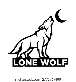 A striking black and white graphic featuring a howling wolf, a crescent moon, and the text 'LONE WOLF' below.