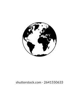 Striking black and white graphic illustration featuring a detailed outline of the world, set against a clean, white background, highlighting continents and landmasses.