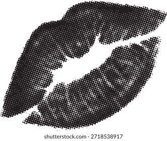 Incrível preto e branco padrão de meio-tom gráfico de impressão labial sugerindo vintage impressão ou pop arte estética perfeita para design de moda ou projetos temáticos românticos que precisam de textura arrojada.