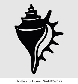 Uma impressionante ilustração em preto e branco de uma concha, perfeita para adicionar um toque de elegância náutica aos seus projetos.  O estilo minimalista é versátil e facilmente adaptável.