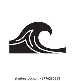 A striking black and white illustration of a powerful wave breaking over a flat surface. The wave features smooth shading to emphasize depth, texture, and motion, creating a sense of energy and fluidi.