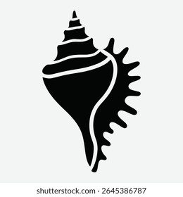 A striking black and white illustration of a seashell, perfect for adding a touch of coastal elegance to your designs.  The detailed silhouette is versatile and easily adaptable.