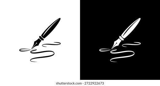 Una llamativa Imagen en blanco y negro con una pluma estilográfica que crea un diseño de tinta fluida.