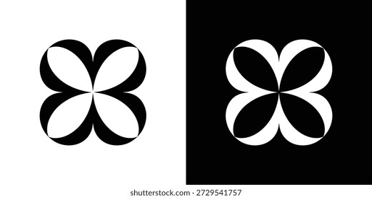 A striking black and white image featuring mirrored floral shapes in an elegant design.