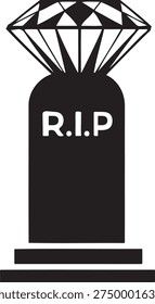 A striking black and white image featuring a diamond positioned above a tombstone marked with 'R.I.P,' symbolizing loss and remembrance.