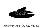 A striking black and white image of a frog on a lily pad silhouette
