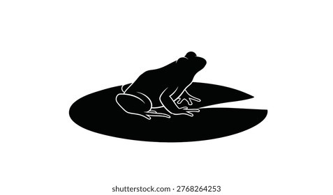 A striking black and white image of a frog on a lily pad silhouette
