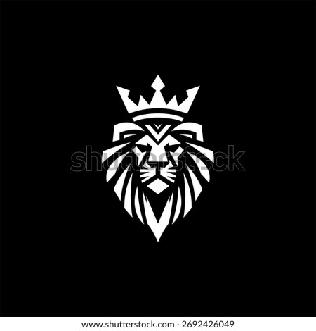 A striking black and white logo features a lion's head wearing a crown, symbolizing power and leadership, perfect for branding.