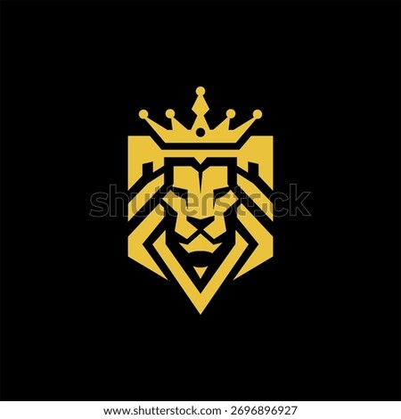 A striking black and white logo features a lion's head wearing a crown, symbolizing power and leadership, perfect for branding.