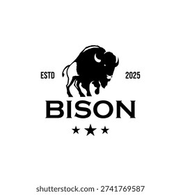 A striking black and white logo featuring a powerful bison silhouette, accompanied by 'ESTD 2025' and 'BISON' text with three stars below, embodying strength and heritage.