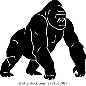 Incrível preto e branco baixo gorila silhueta de pé em uma pose poderosa no vetor fundo transparente