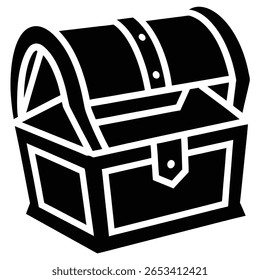 Striking black and white minimalist treasure chest with an open lid and geometric lines. 
