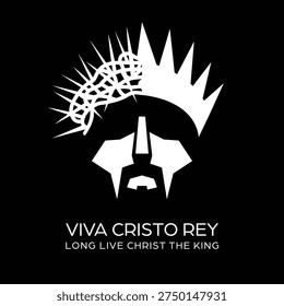 A striking black and white minimalist vector portrait of Jesus Christ. The stylized face features a dual-natured crown—one half depicting the crown of thorns and the other half representing a crown of glory