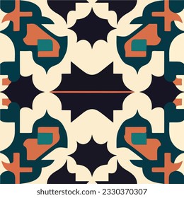 Striking black and white paisley pattern with vibrant orange accents, designed as a seamless and visually appealing pattern.
