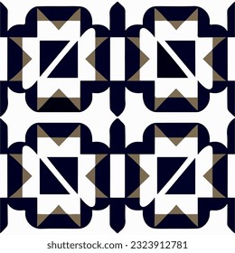 Striking black and white pattern with central triangle. Reminiscent of art deco influences, repeating fabric pattern adds touch of geometric elegance.