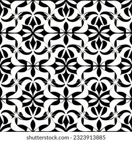 Striking black and white pattern emerges against clean white backdrop. Its dark floral motifs, reminiscent of damask pattern, evoke touch of mystery and embody Art Deco allure.