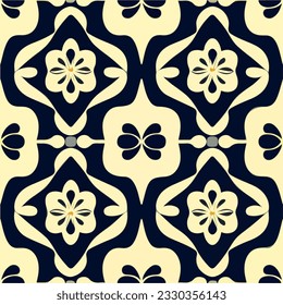 Striking black and white pattern graces a white background, featuring a sophisticated Damask design. With influences from Art Nouveau, this seamless pattern boasts exquisite symmetry, presenting.