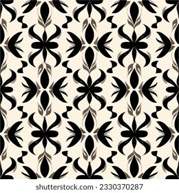 Striking black and white pattern set against a pristine white background. The dark flower motifs, reminiscent of art deco influences, interweave in a repeating fabric pattern, exuding elegance.