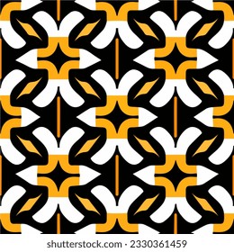 Striking black and white pattern with vibrant orange accents, designed as a decorative border pattern or a repeating fabric pattern with aizome influences.