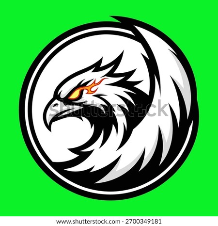 Striking black and white phoenix or eagle head icon with fierce orange eyes, symbolizing powerful vigilance and the dawn of a new era of strength and freedom