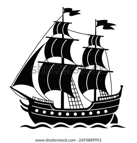Striking black and white ship design, notable for its bold silhouette style.