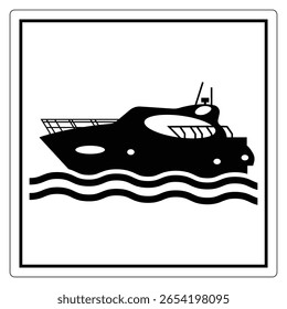 A striking black and white silhouette of a boat sailing on gentle water waves. This graphic design captures a sense of travel, adventure, and leisure on the water.