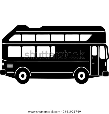 A striking black and white silhouette illustration of a double decker bus, ideal for transportation concepts. 
