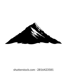 A striking black and white silhouette of a mountain peak with snow highlights, emphasizing natural grandeur and rugged terrain.