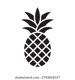 A striking black and white silhouette of a pineapple showcasing its textured skin and leafy crown