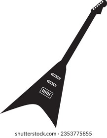 Ilustración vectorial llamativa en blanco y negro de una guitarra eléctrica en forma de V. Este diseño atrevido e icónico es muy buscado para proyectos relacionados con la música. 