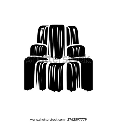 A striking black and white vector illustration depicting a multi-tiered waterfall, showcasing the natural beauty and power of flowing water.