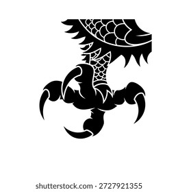 A striking black and white vector silhouette of a dragon's powerful claw, featuring sharp talons and scales, isolated on a clean background.