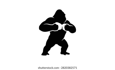 A striking black and white vector silhouette of a gorilla in a boxing stance representing strength and power